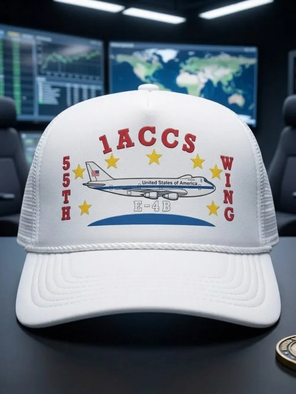 Retro E-4B Doomsday Plane Foam Trucker Hat White Rope Snapback Aviation Cap New